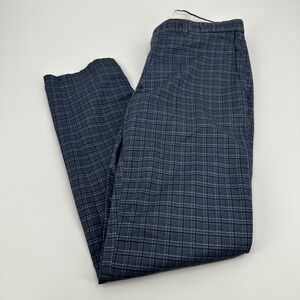 Brax Feel Good Style Felix Mens Blue Plaid Chino Pants 33x32 Slim Fit Preppy